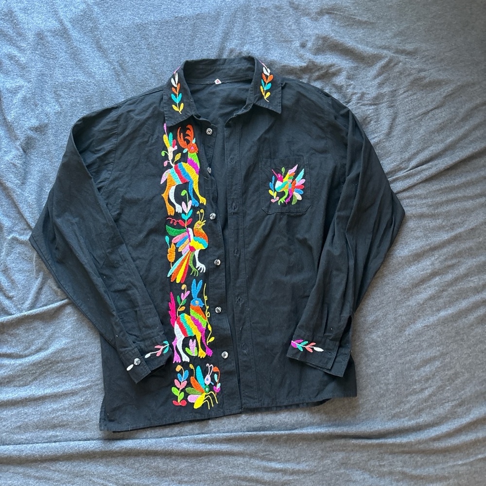 Colorful Embroidered Button Up